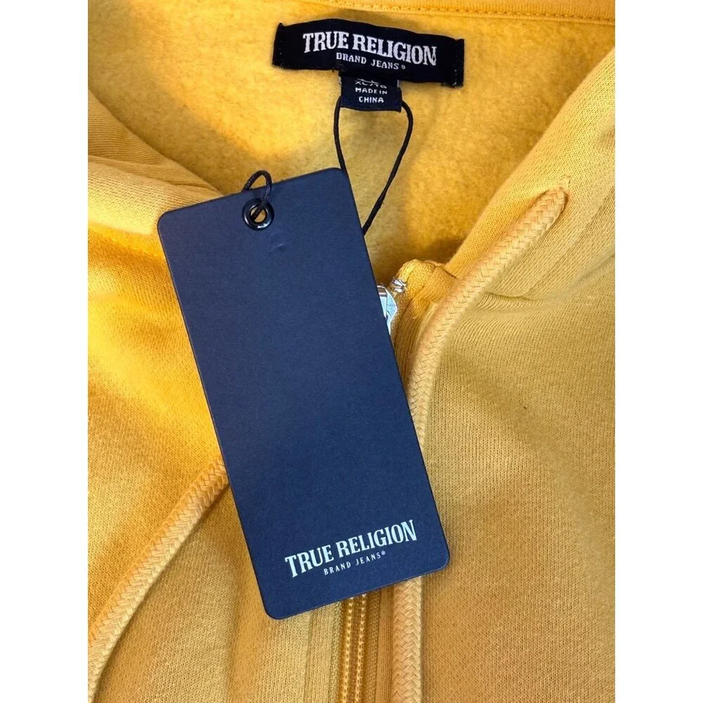 True Religion Men’s XL Mustard Yellow Buddha Graphic Zip Hoodie NWT Streetwear‎